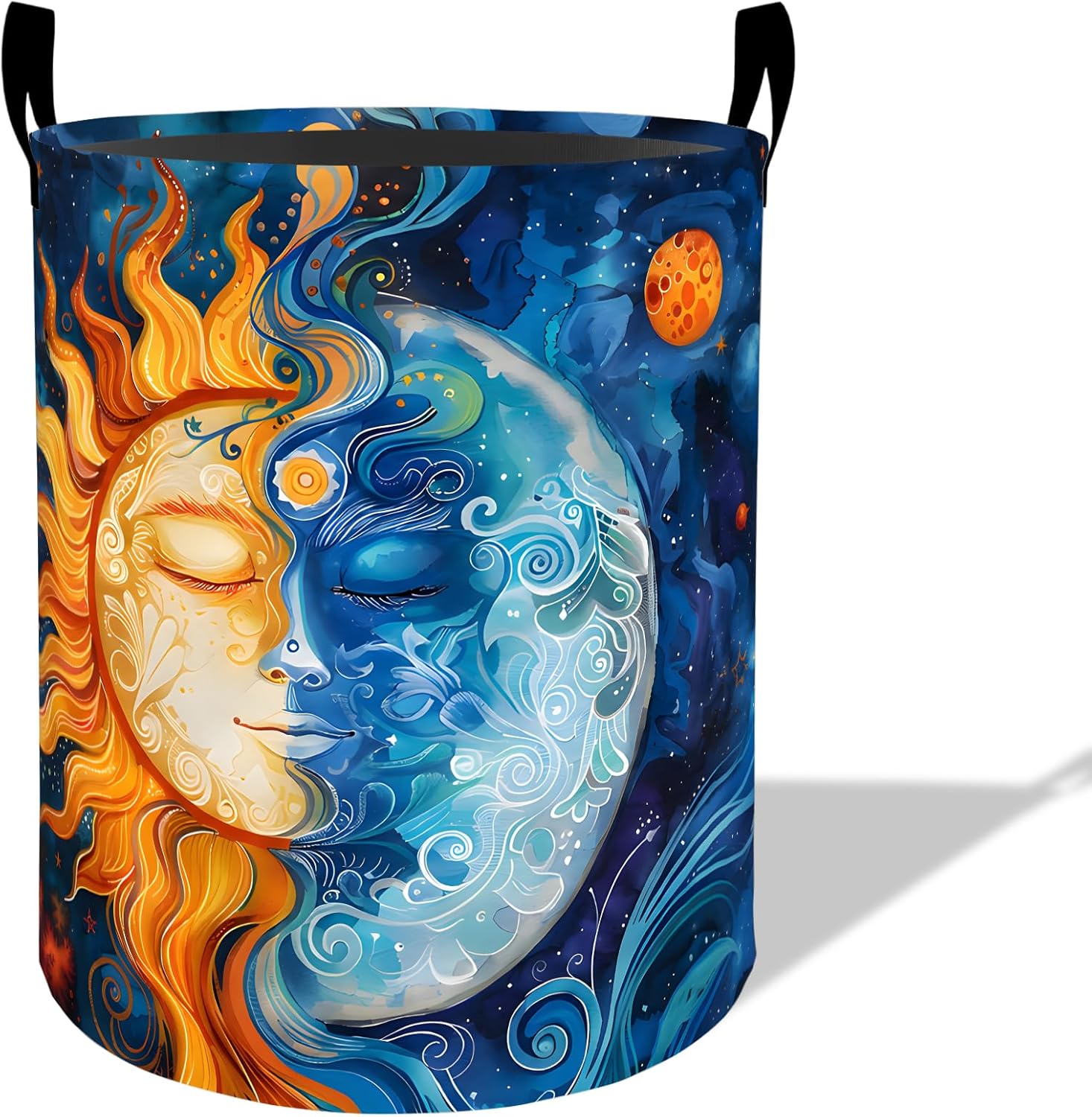 Sun Moon Celestial Laundry Basket Hamper 19.7"x15.7", Organizer Bins Gifts for Kids Boys Girls, Mystical Cosmic Foldable Wateshrproof Oxford Clothes Storage Bucket for Bedroom Bathroom Decor