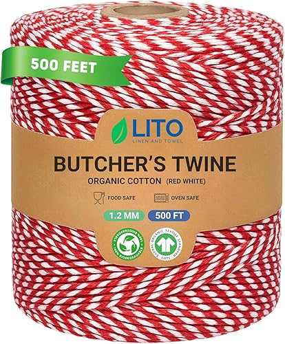 Miniatura 34 de Cordel de carnicero orgánico para cocinar y atrapar – Cuerda de cocina de algodón natural resistente de 0.047 in de 1000 pies – Cuerda apta