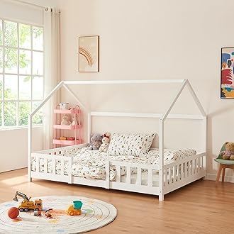 Children's bed Sisimiut House bed 120 x 200 cm with fall-out protection Slatted frame Pine White