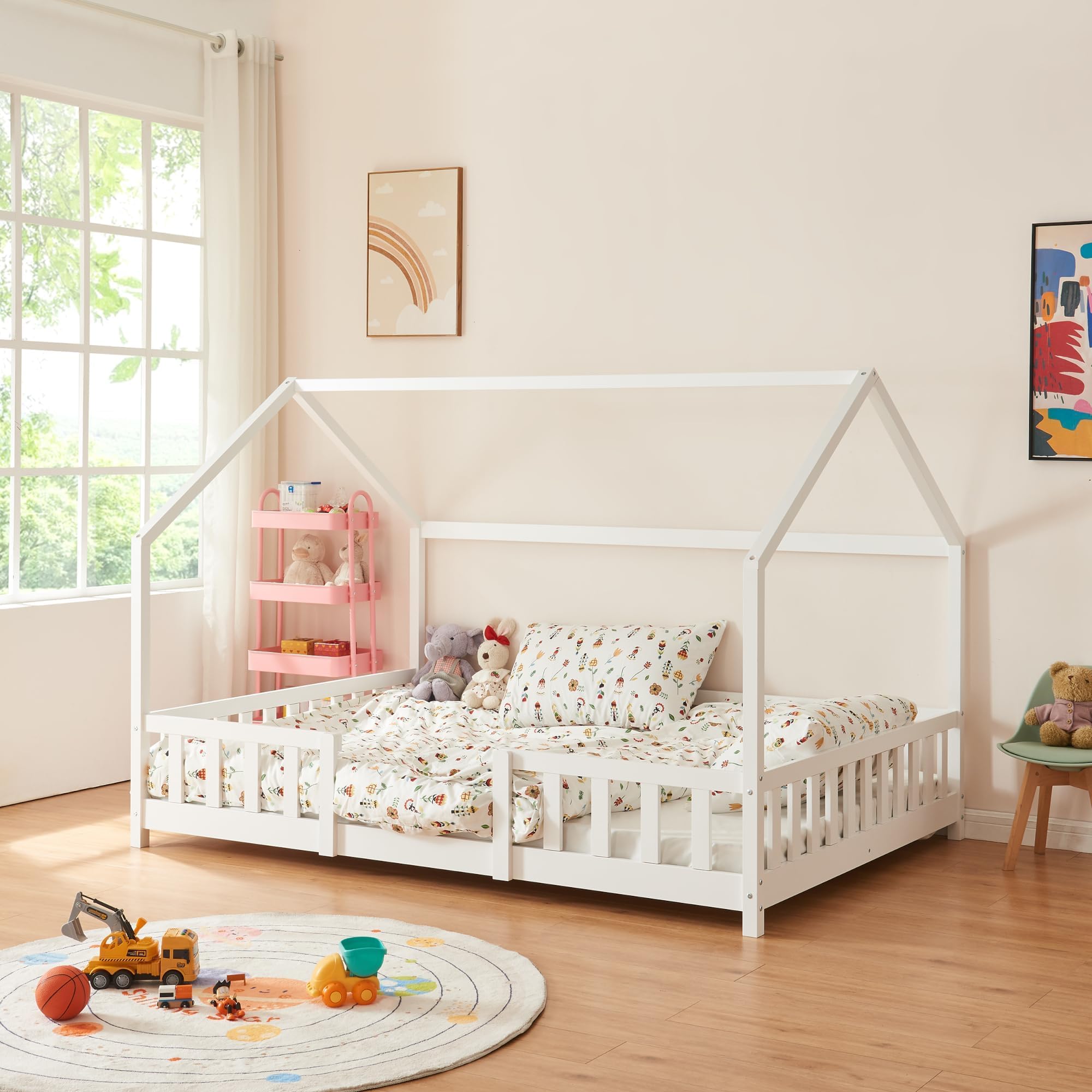 [en.casa] Children's bed Sisimiut House bed 120 x 200 cm with fall-out protection Slatted frame Pine White