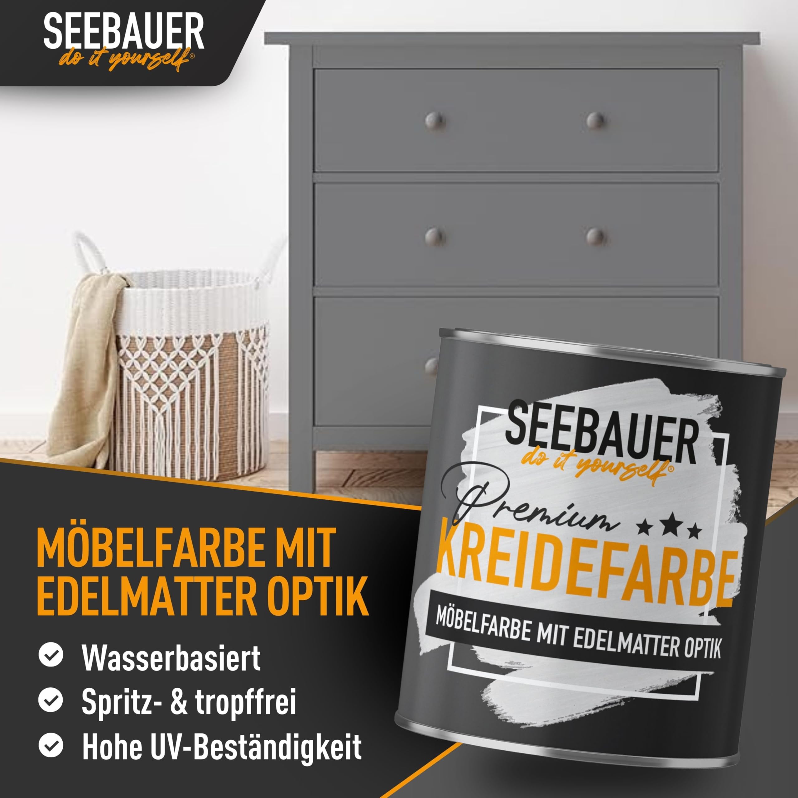 Kreidefarbe für Möbel Grau 750ml Graphite Grey Möbelfarbe ohne Schleifen Holzfarbe extra matt hohe Deckkraft