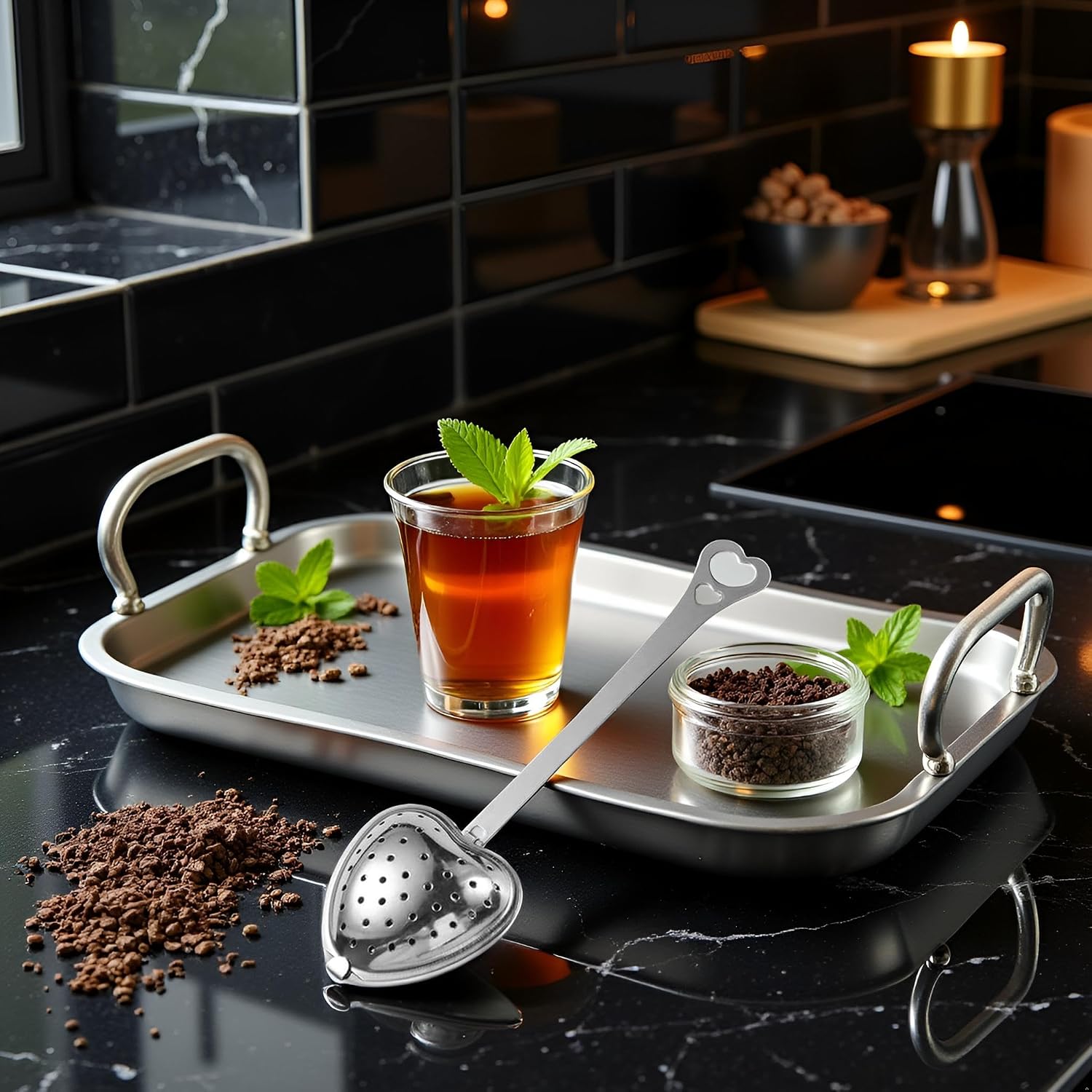 Heart Tea Infuser for Loose Leaf Tea Steeper, Long Grip Tea Filter with Secure Clasp, Stainless Steel Heart Shaped Tea Infuser Spoons, Easy to Use, Home and Kitchen