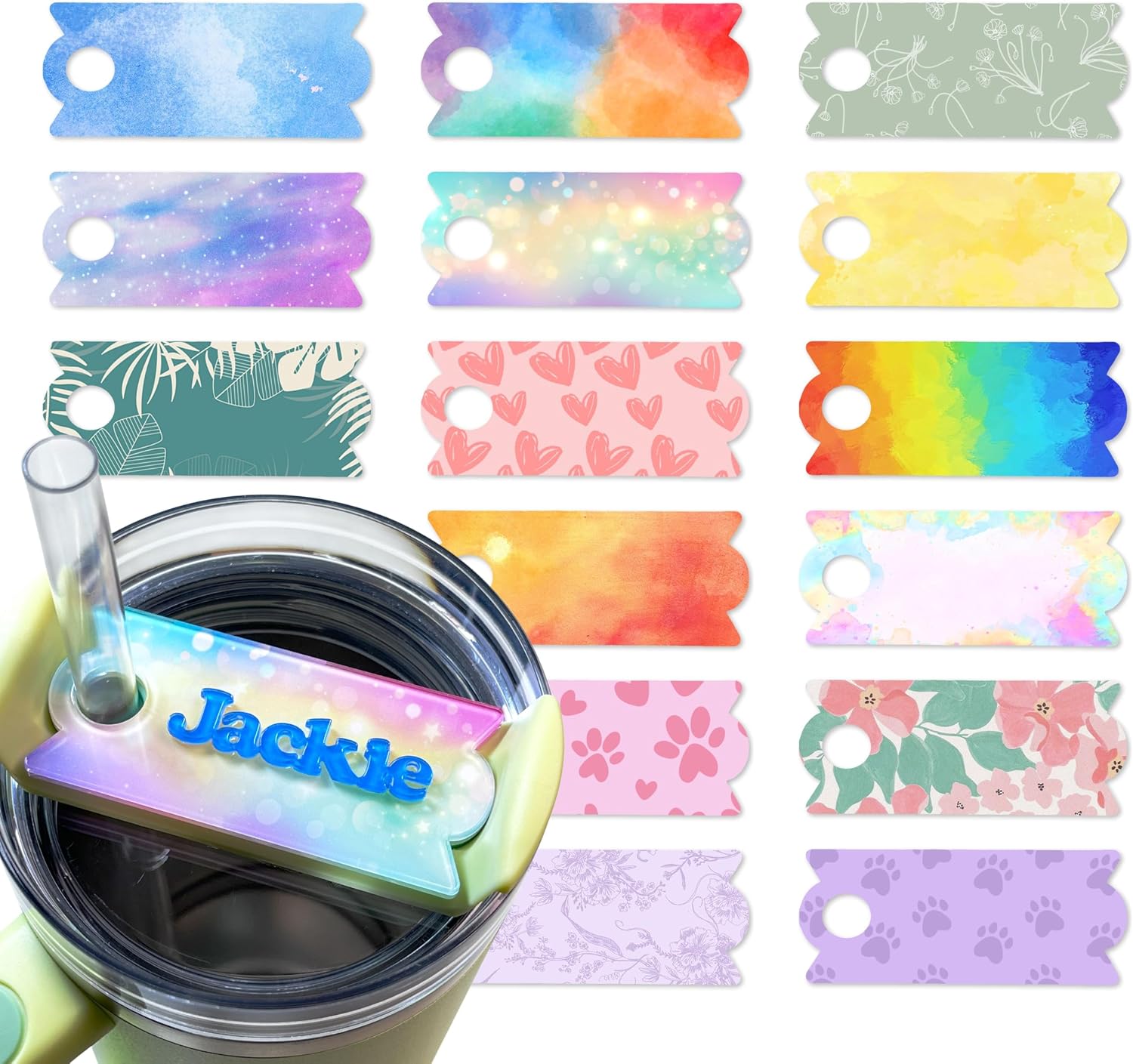 Personalized Name with 3D Raised Letters Plate for Stanley Cup - Custom Acrylic Lid Tag, Colorful Accessories for 20 30 40 oz Quencher, Customizable Cute Durable Nameplate for Handle, Straw