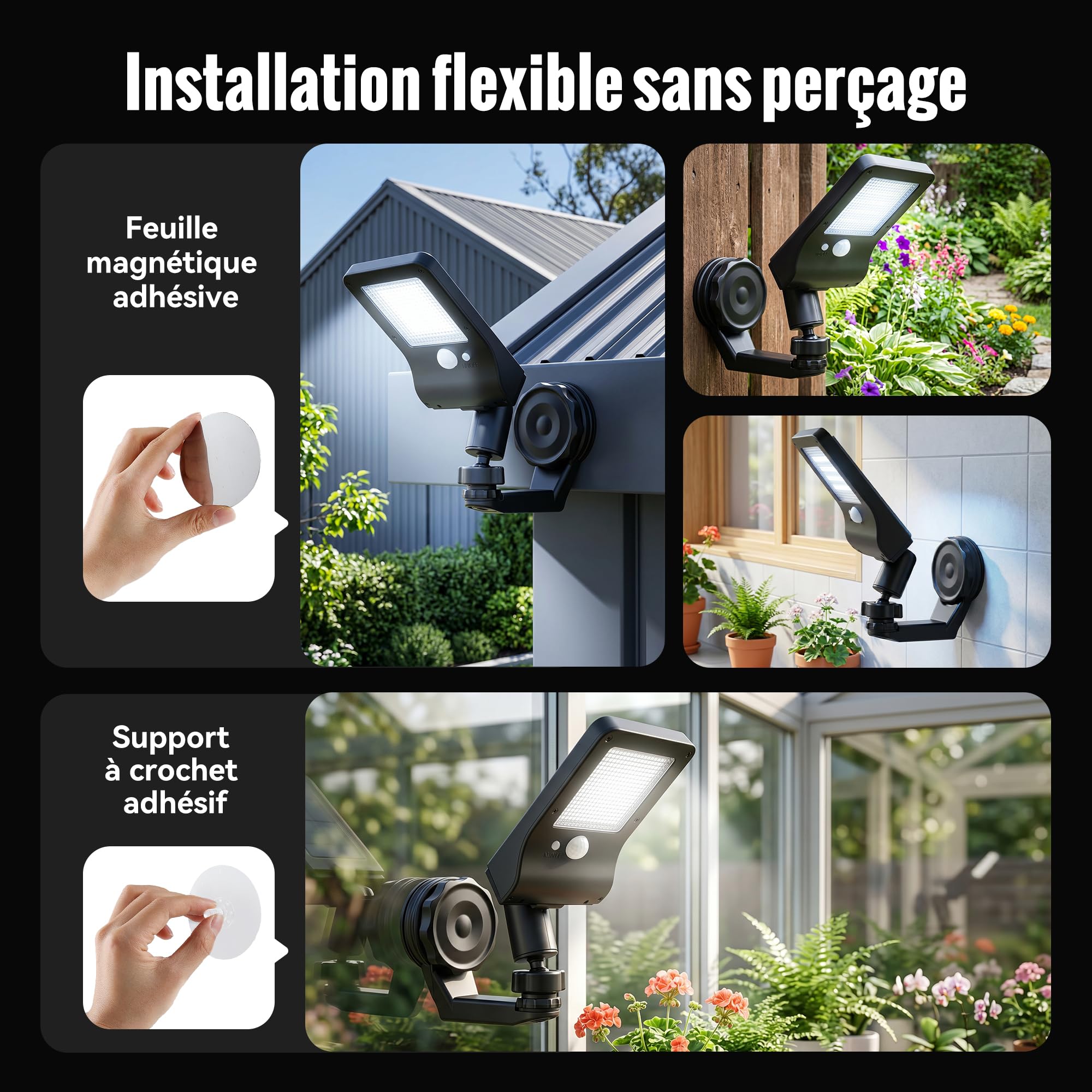 Lampe Solaire Extérieur Détecteur de Mouvement Aimantée sans Perçage 4PCS