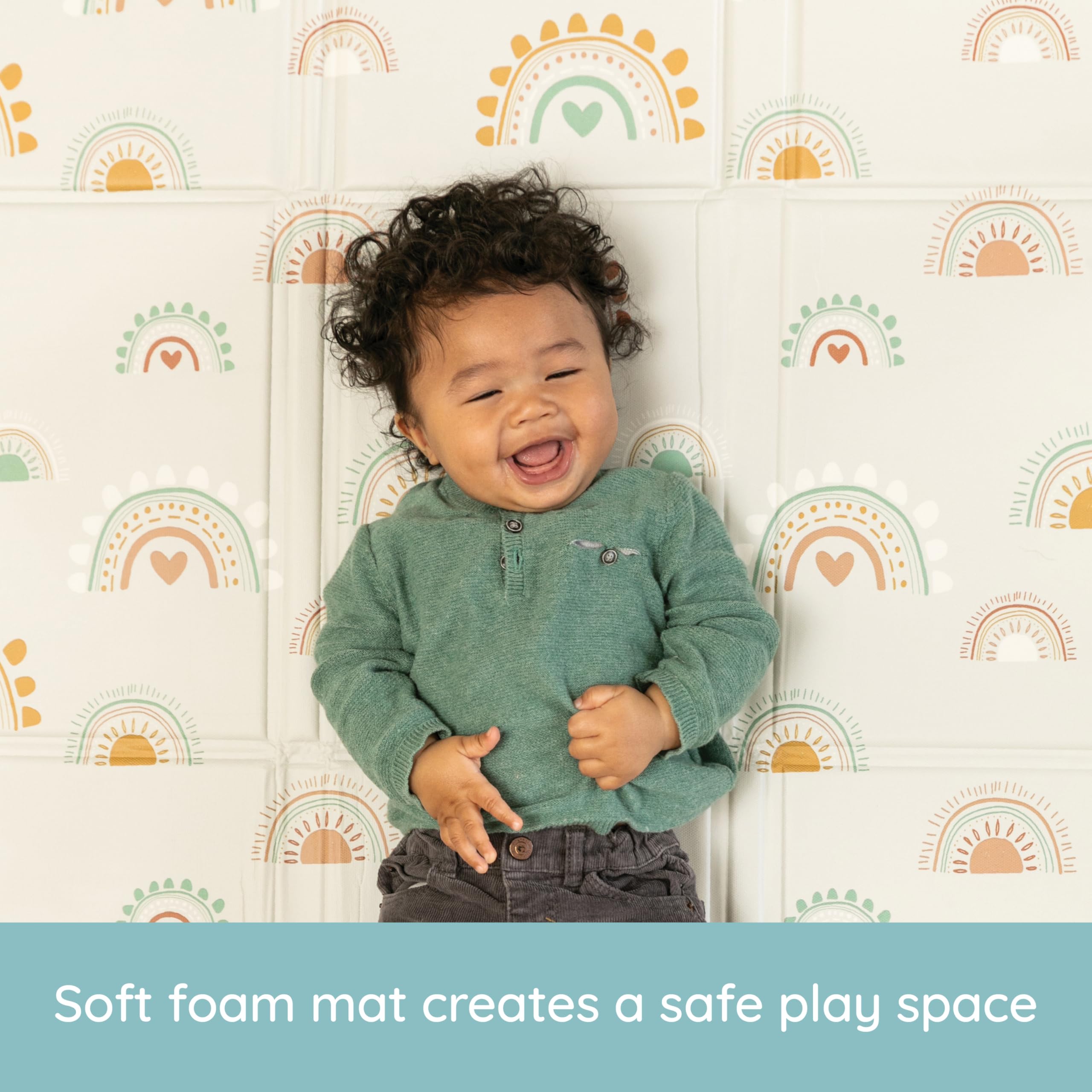 Infantino Faltbare Weiche Spielmatte, Sehr Groß, Leicht Transportierbar, Baby Spielzeug, Klappbare Seiten, Rutschfest Spieldecke für Babys und Kleinkinder, Regenbögen