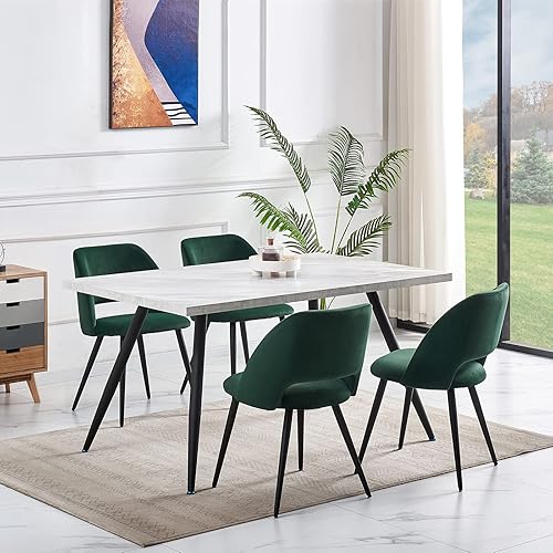 Miniatura 7 de Juego de 2 sillas de comedor para cocina, juego de 2 sillas modernas tapizadas de terciopelo verde para comedor con patas de metal de 18.9 pulgadas,
