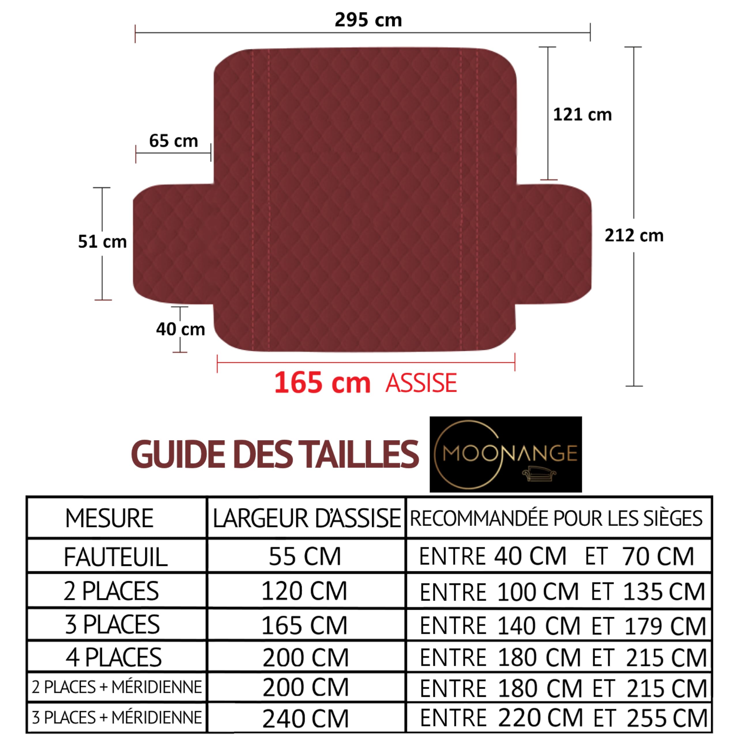 Moonange Housse de canapé 3 Places 165 cm Imperméable Réversible Antidérapante Taupe