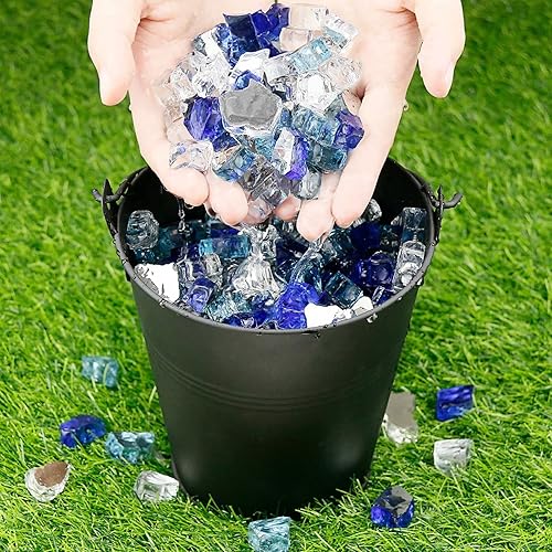 Miniatura 4 de GRISUN - Vidrio de fuego de 10 libras para fogatas - Rocas de vidrio reflectante de 12 pulgada, decorativo para chimenea y mesa de fuego, mezcla de