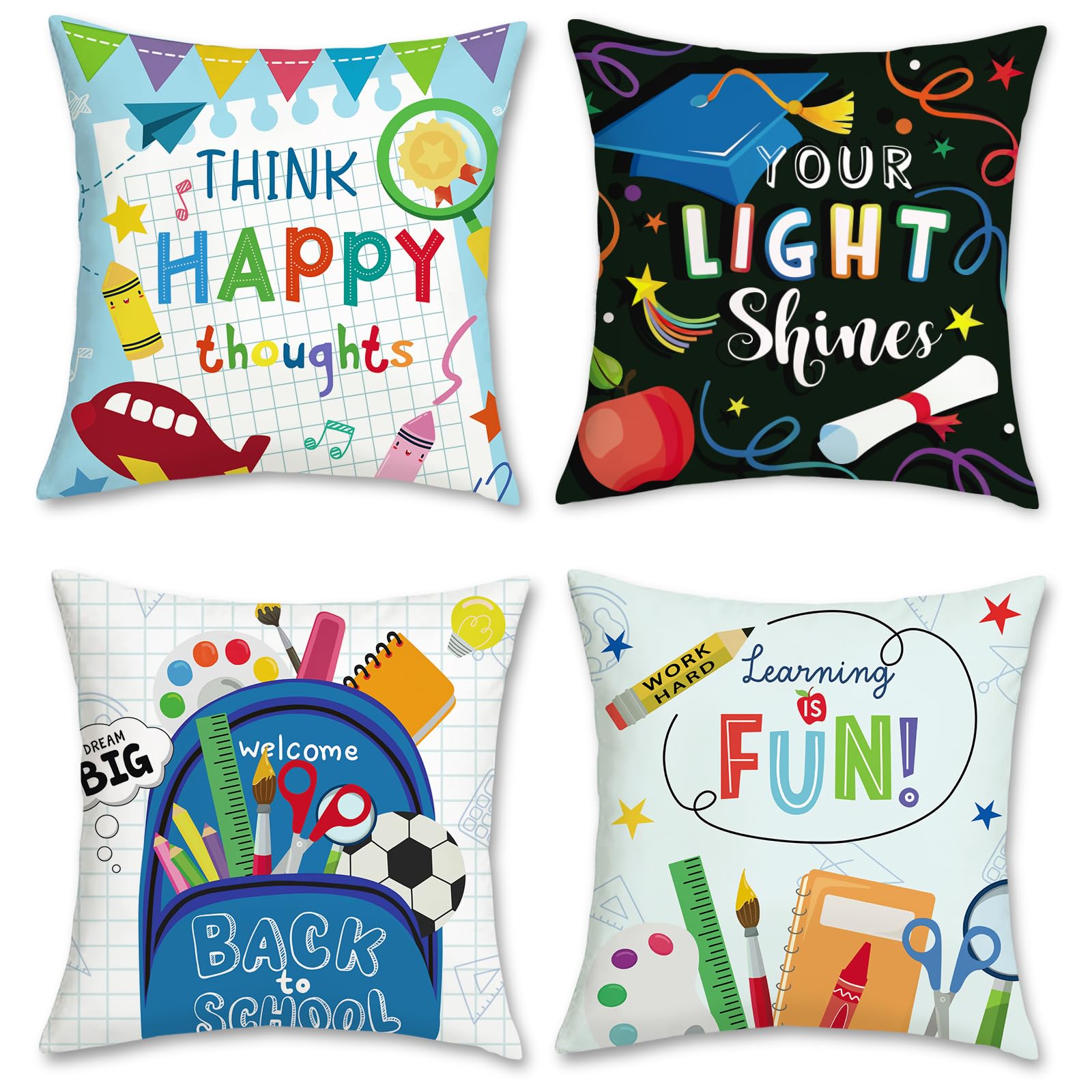 Bonhause Housse De Coussin Enfants 45 X 45 Cm Éducatif Alphabet
