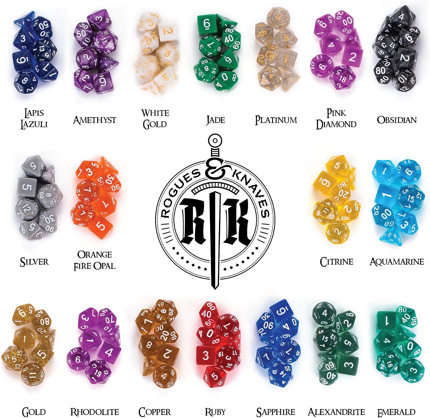 18 Full Dice Sets (126 Dice) with Platinum Dragon Dice Bag