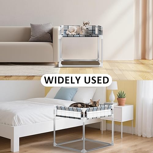Miniatura 7 de Cama para mascotas y gatos con ventana de noche, cama para perros con extensión de barandilla unida a la cama humana, altura elevada, percha para