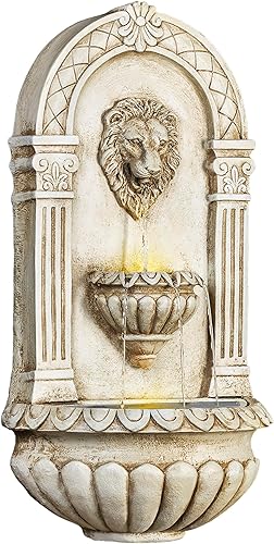 Miniatura 9 de Alpine Corporation TZL160 Fuente de pared con cabeza de león para interiores y exteriores, con luces LED, cascada montada en la pared, 32 pulgadas,