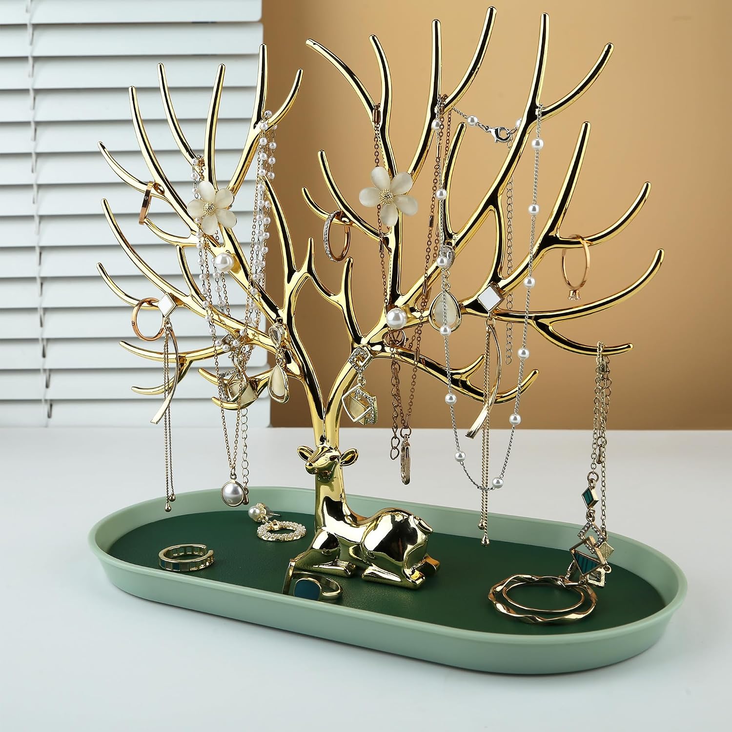 MORE&LESS Antlers Jewelry Display Stand,Gold Deer Hanging Organizer for Ring Earrings Necklace Bracelet