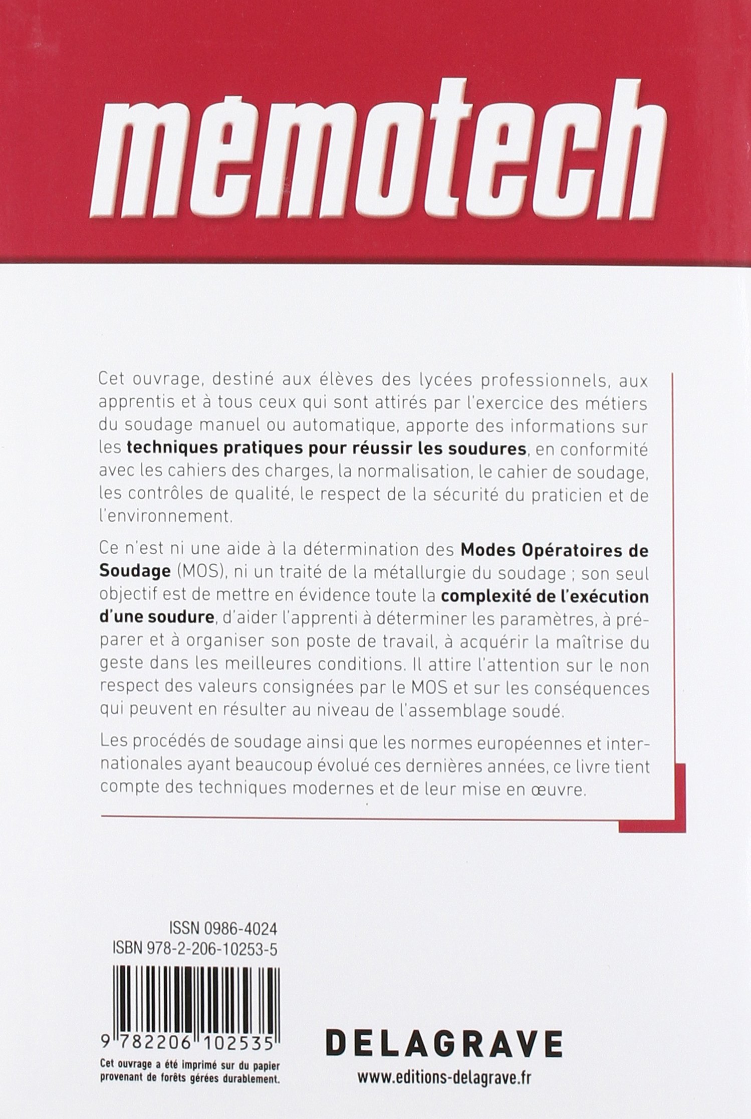 Mémotech Le soudage : données pratiques pour l'apprentissage (2018) - Référence: CAP - Bac Pro - MC