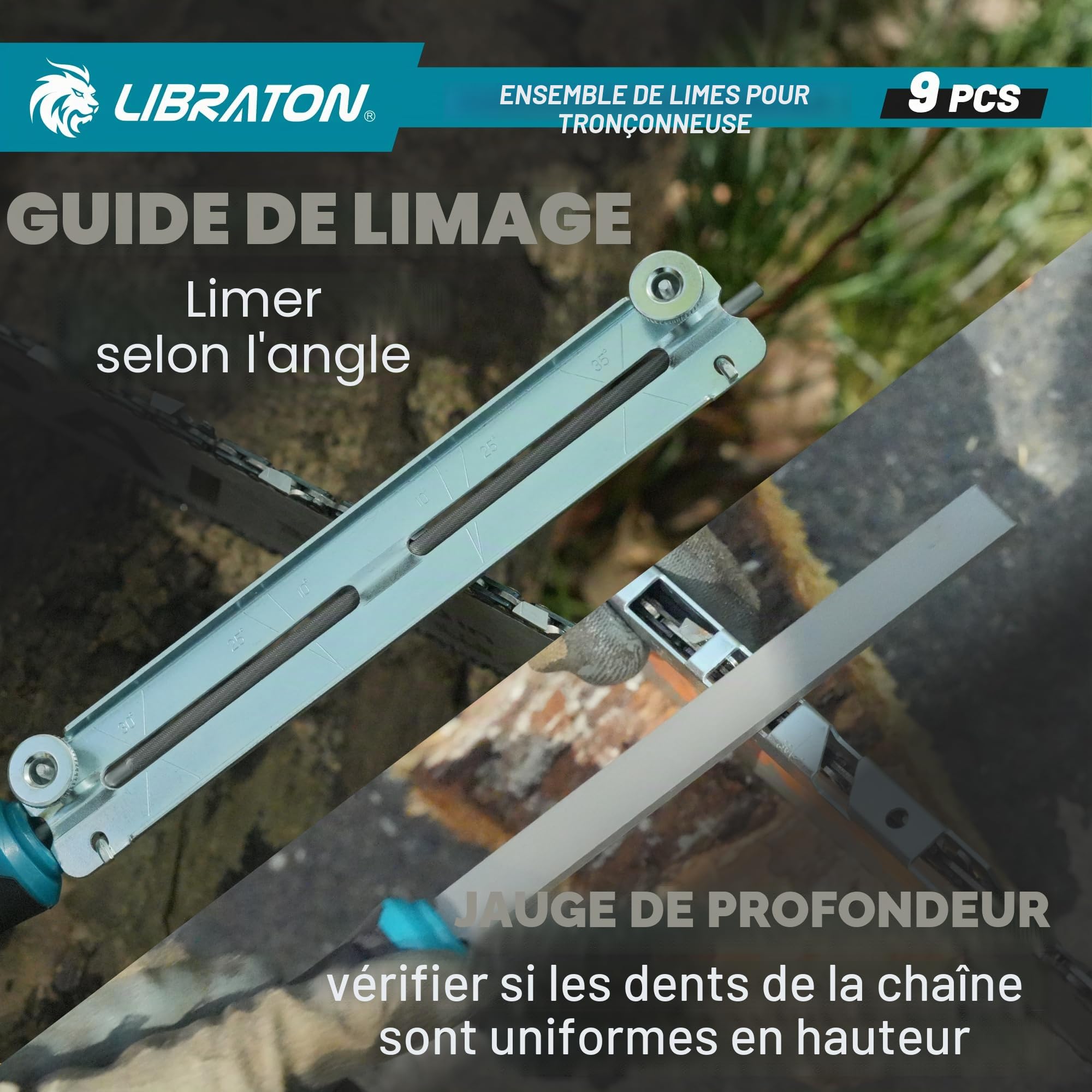 Set de limes pour tronçonneuse LIBRATON, lime d'affûtage de 5/32", 3/16", 7/32", aiguiseur de tronçonneuse, lime pour chaîne de scie ronde, lime plate de 15 cm, jauge de profondeur, guide d'affûtage