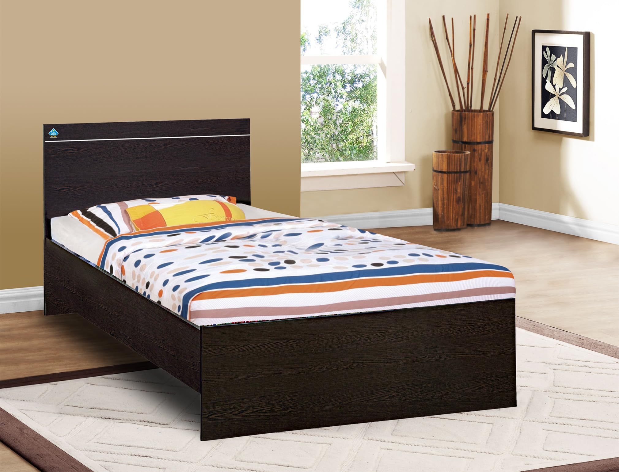 DELITE KOM | 1 Year Warranty | Single Bed, Jazz Engineered Wood Bed Without Storage, Wooden Bed (77x37 Inches) | Installation Included | Color - Flowery Wenge | Good for Bedroom