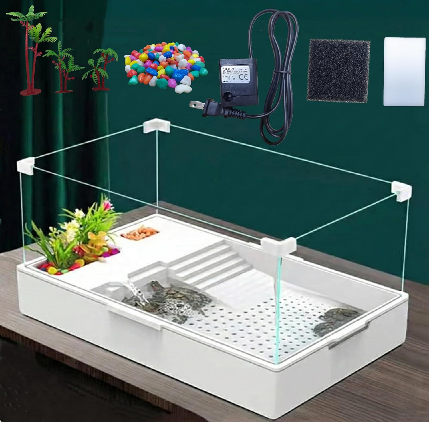 Geegoods Acrylic Turtle Tank 3.96 Gallons with Quiet Pump - 360° View, Easy Assembly, Durable for Small Turtles & Reptiles