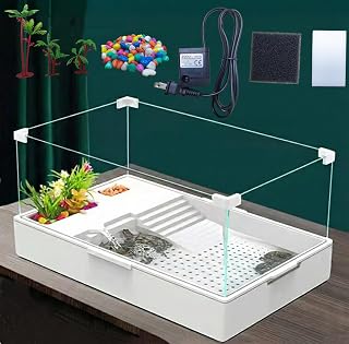 Geegoods Acrylic Turtle Tank 3.96 Gallons with Quiet Pump - 360° View, Easy Assembly, Durable for Small Turtles & Reptiles
