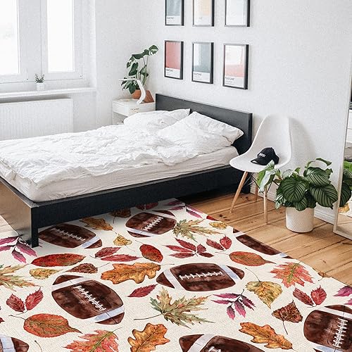 Miniatura 7 de Alfombra rectangular con forma rectangular de otoño, 5 x 7 pies, Acción de Gracias, hojas de arce otoñales, (no tejida + goma), tapete bajo
