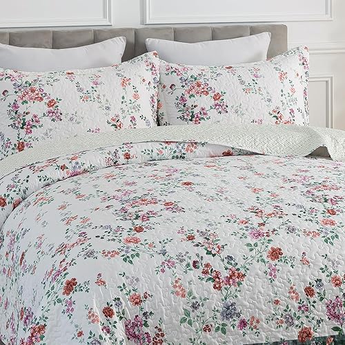 Miniatura 48 de Travan - Juego de edredón de 3 piezas reversible y ligero, ropa de cama con fundas de almohada para todas las estaciones, estampado floral marrón
