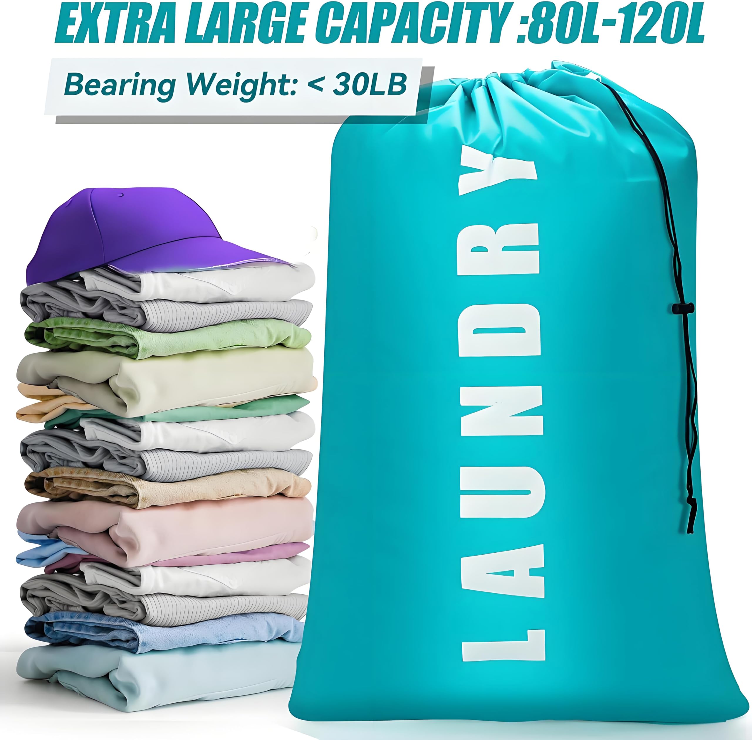 Paquete de 2 bolsas de lavandería grandes, bolsa de lavandería portátil de 24 x 36 pulgadas con cordón de cordón, bolsas de lavandería de viaje para ropa sucia, ideal para viajes, hogar, dormitorio y