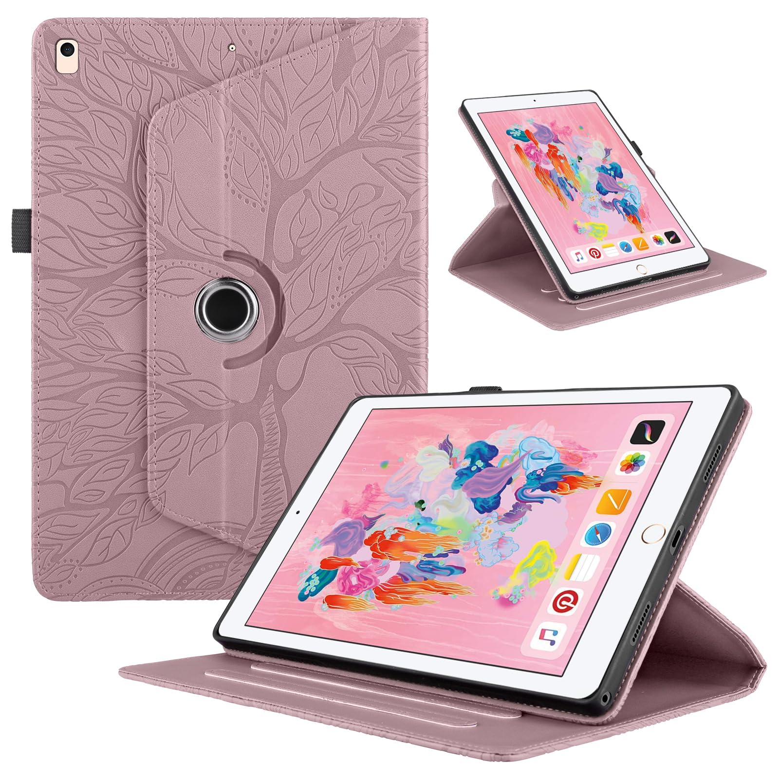 Hülle für iPad 9,7 Zoll (6./5. Generation, 2018/2017),iPad Air 2, iPad Air Premium PU Leder Multi-Winkel 360 Grad Drehbare Leichte Schutzhülle Rotating Case Cover mit Stand Funktion, Rosa