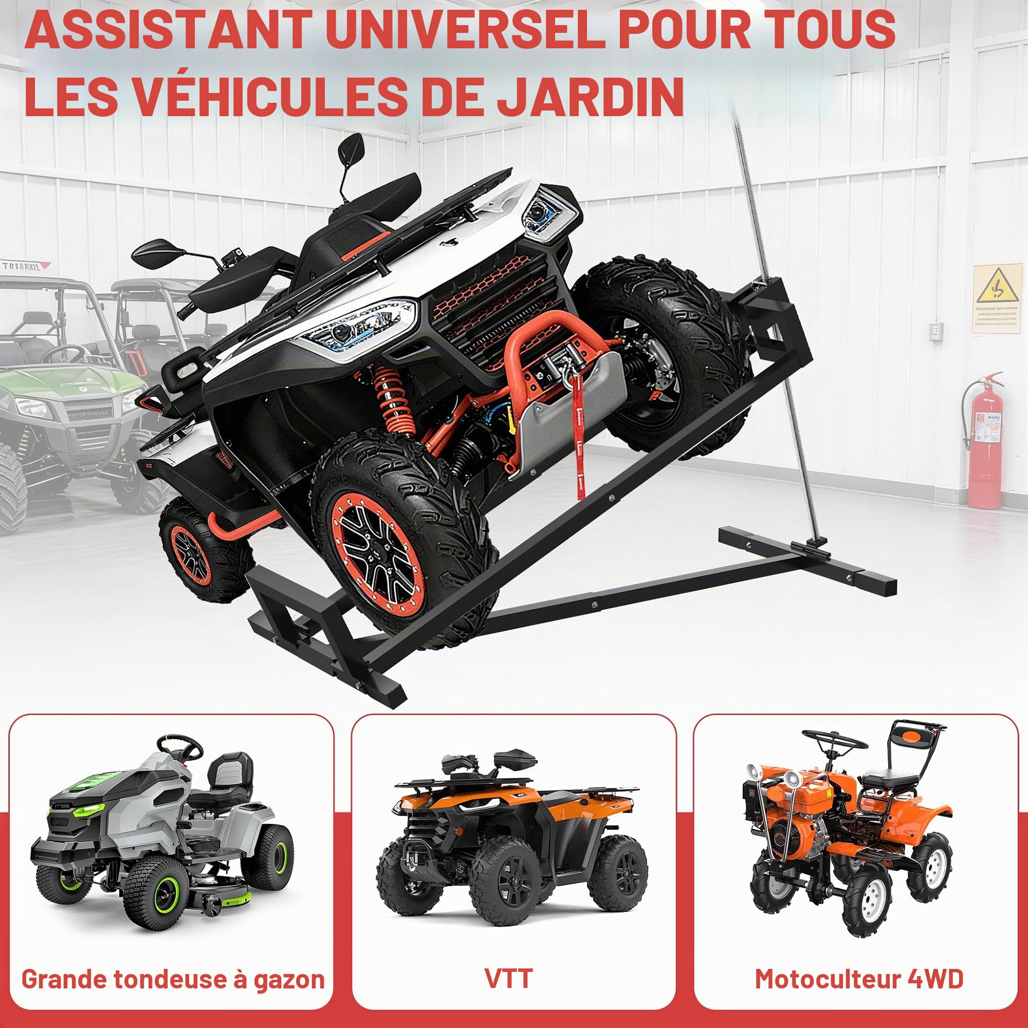 Aufun Cric pour tracteur à gazon, noir | Dispositif de levage télescopique pour tondeuse, tracteur, 400 kg, inclinaison réglable +45°