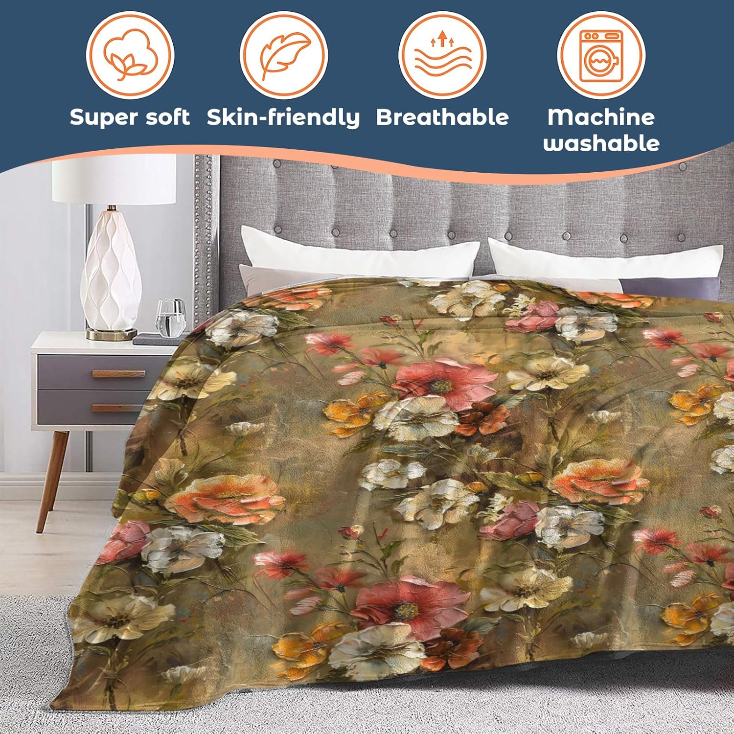 Beautiful Owl Blanket, Lightweight Comfy Elegant Owls with Vintage Flower Blankets for Couch Sofa Bedroom, Soft Plush Travel Flannel Throw Blanket Gifts for Adults Kids Women, Home Decor 60×50in - Image 4