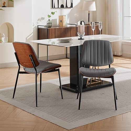 Miniatura 60 de Juego de 4 sillas de comedor, sillas para comedor y cocina, silla de acento moderna de mediados de siglo certificada FSC, sillas tapizadas de piel