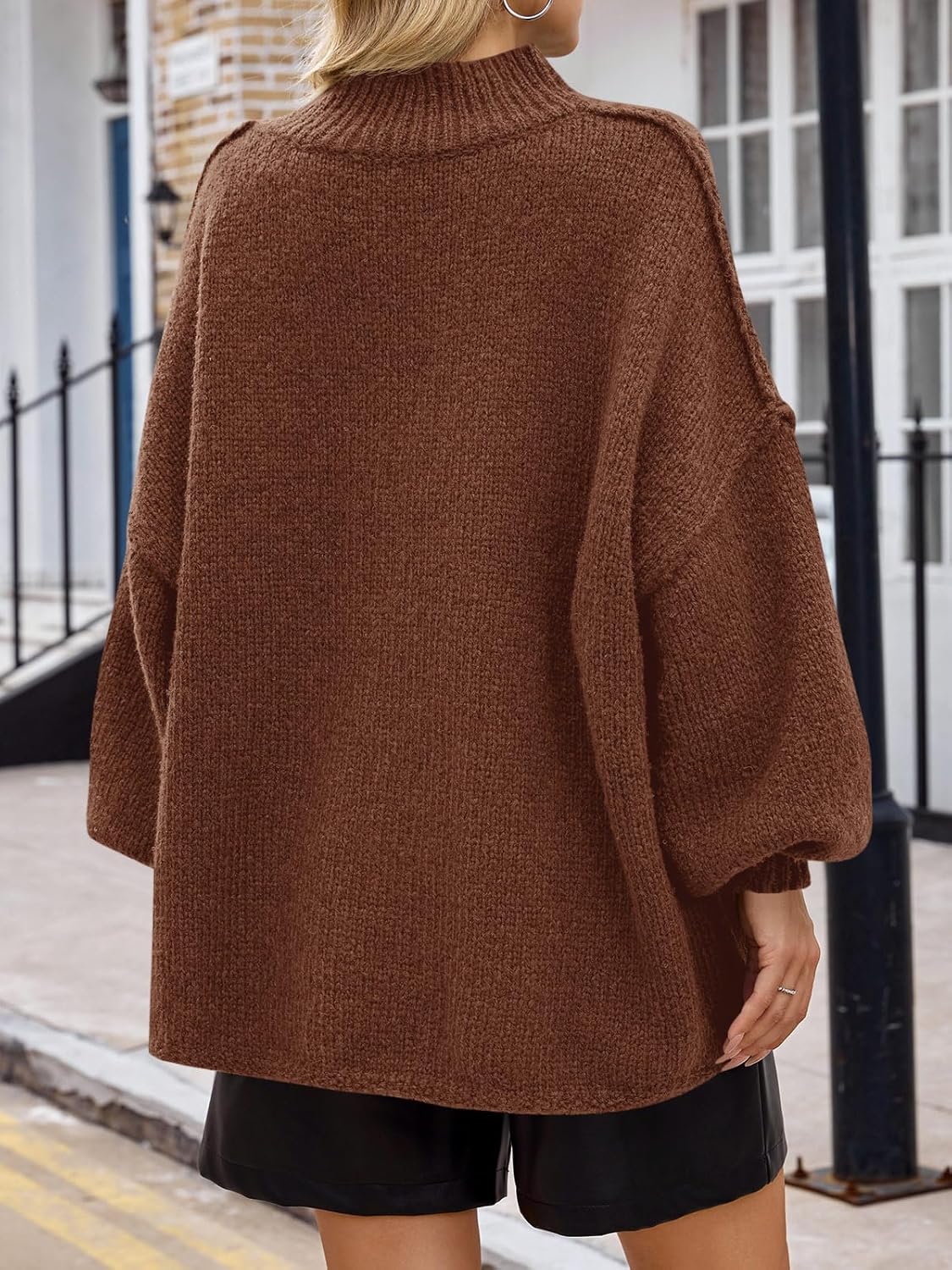 Saodimallsu Womens Oversized Sweaters Mock Neck Batwing Long Sleeve 2026 Fall Trendy Ribbed Knit Casual Tunic Sweater - Image 5