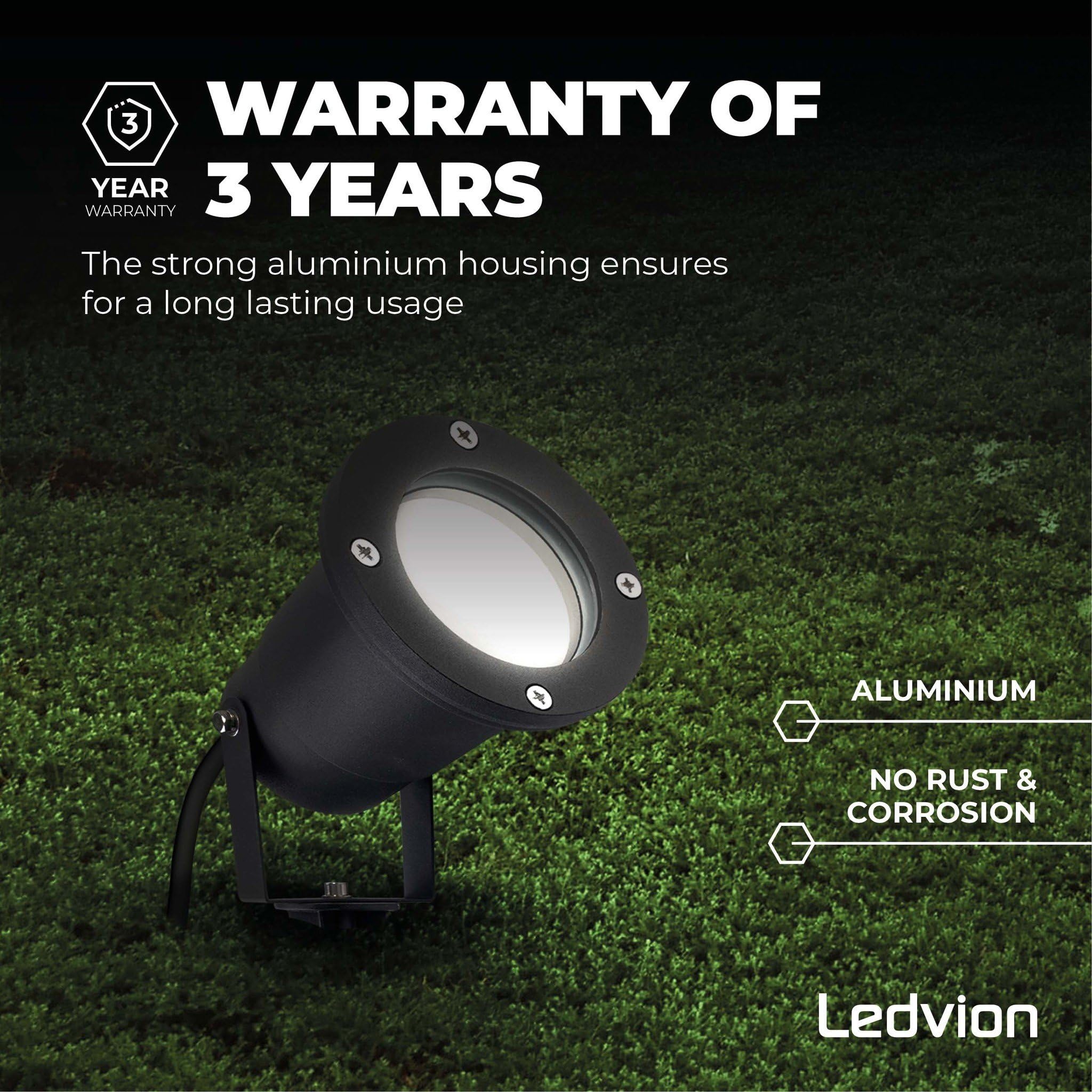 Ledvion 6er Set Gartenstrahler mit Erdspieß IP65 3W 6500K GU10 dimmbar | Fuer Garten Terrasse Einfahrt Wege Beete und dekorative Aussenbeleuchtung