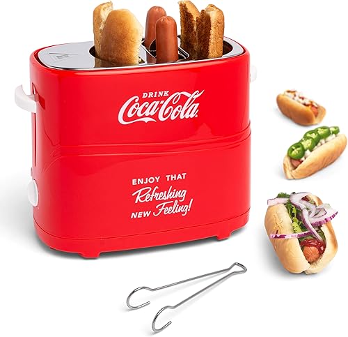 Miniatura 1 de Nostalgia Coca-Cola - Tostadora para perros calientes  Mini pinzas para bollo de 2 ranuras  Funciona con pollo, pavo, Veggie Links, salchichas y