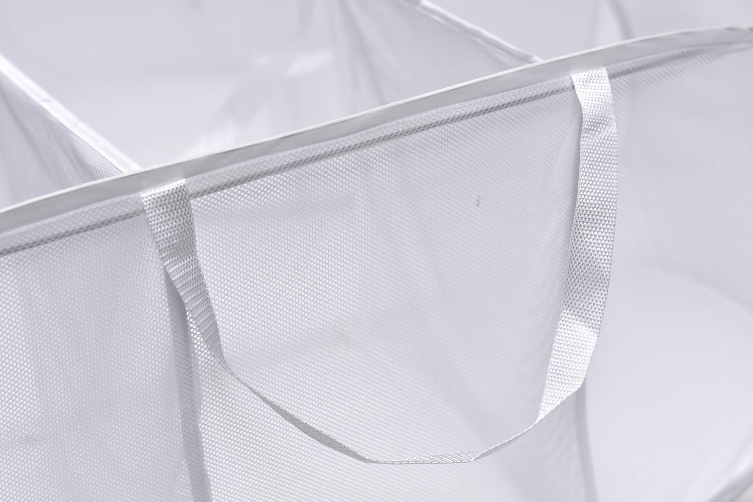 Popup Laundry Basket, Three Compartments - Durable Mesh Material, Folds for Storage, Easy Carry Handles. Folding Pop-Up Laundry Basket Bins are Great for College Dorm Laundry Room or Travel. (White)