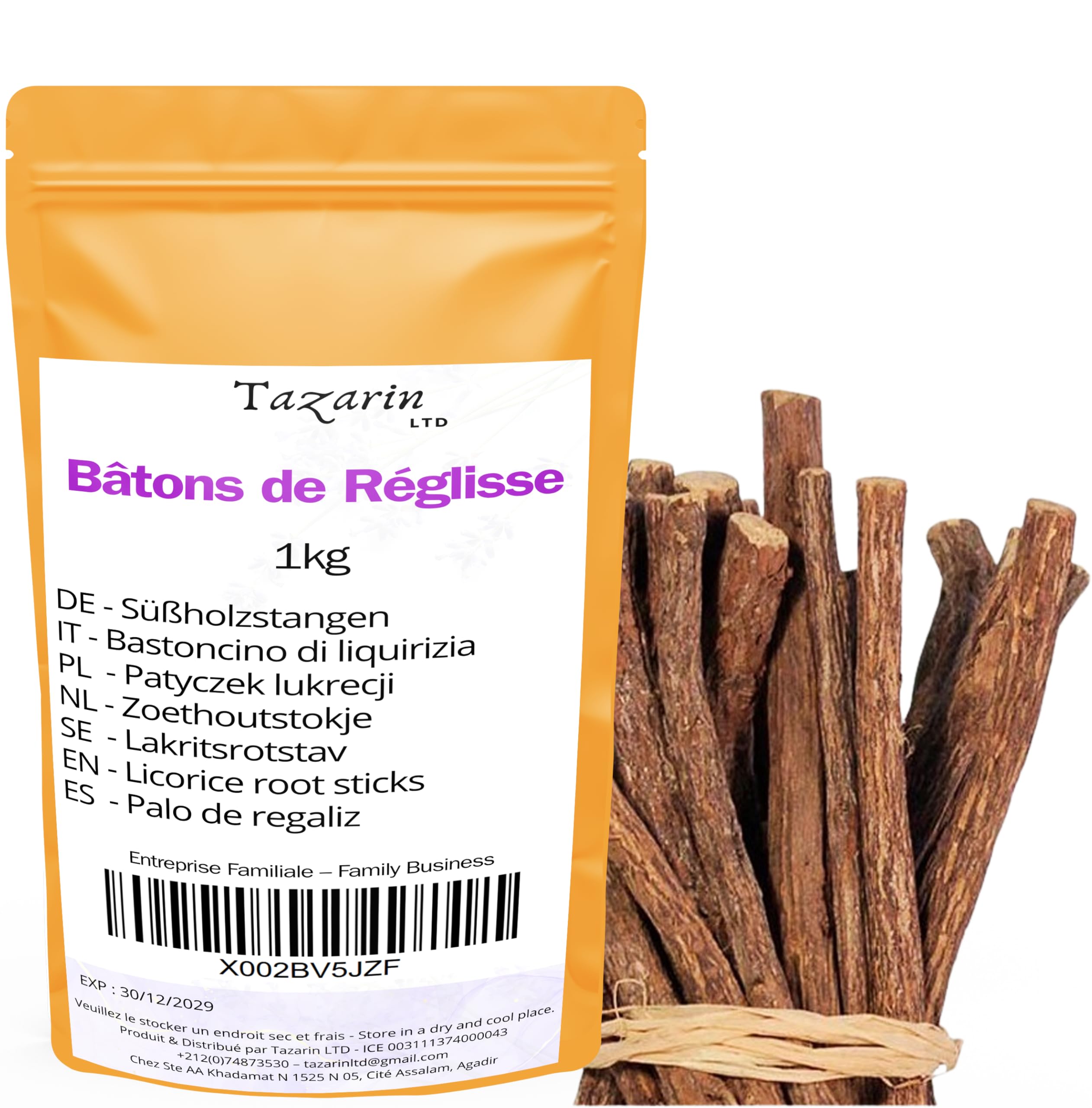 1kg Bâton de réglisse - Glycyrrhiza glabra - Reglisse Baton | bâton de reglisse bois à macher - Arôme & Goût Intense - 100% Naturel, Pur et Sans Additifs - TazarinLtd