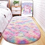 junovo Washable Area Rug for Girls Bedroom Living Room, Soft Non-Slip Fluffy Rugs, Shag Plush Memory Foam Carpet for Kids Room Baby Nursery Home Decor, 6' x 9' (Rectangular) Cream White
