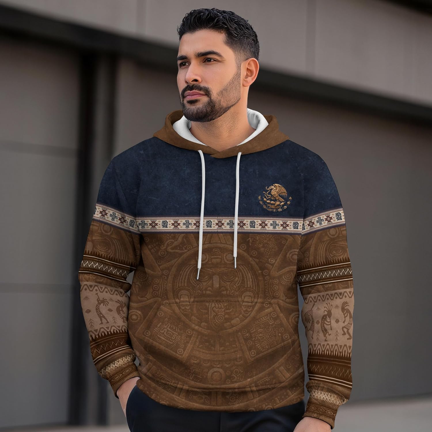 Aztec Hoodie Men, Mexican Hoodies For Men, Mexico Hoodie, Mens Aztec Hoodies - Image 2