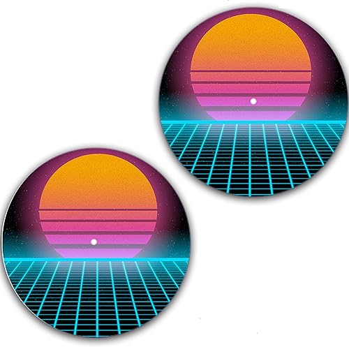 DJ Synthwave 1980 Sun #2 - Almohadillas para raspar 1200 vinilos de 12 pulgadas, 2 alfombrillas para tocadiscos