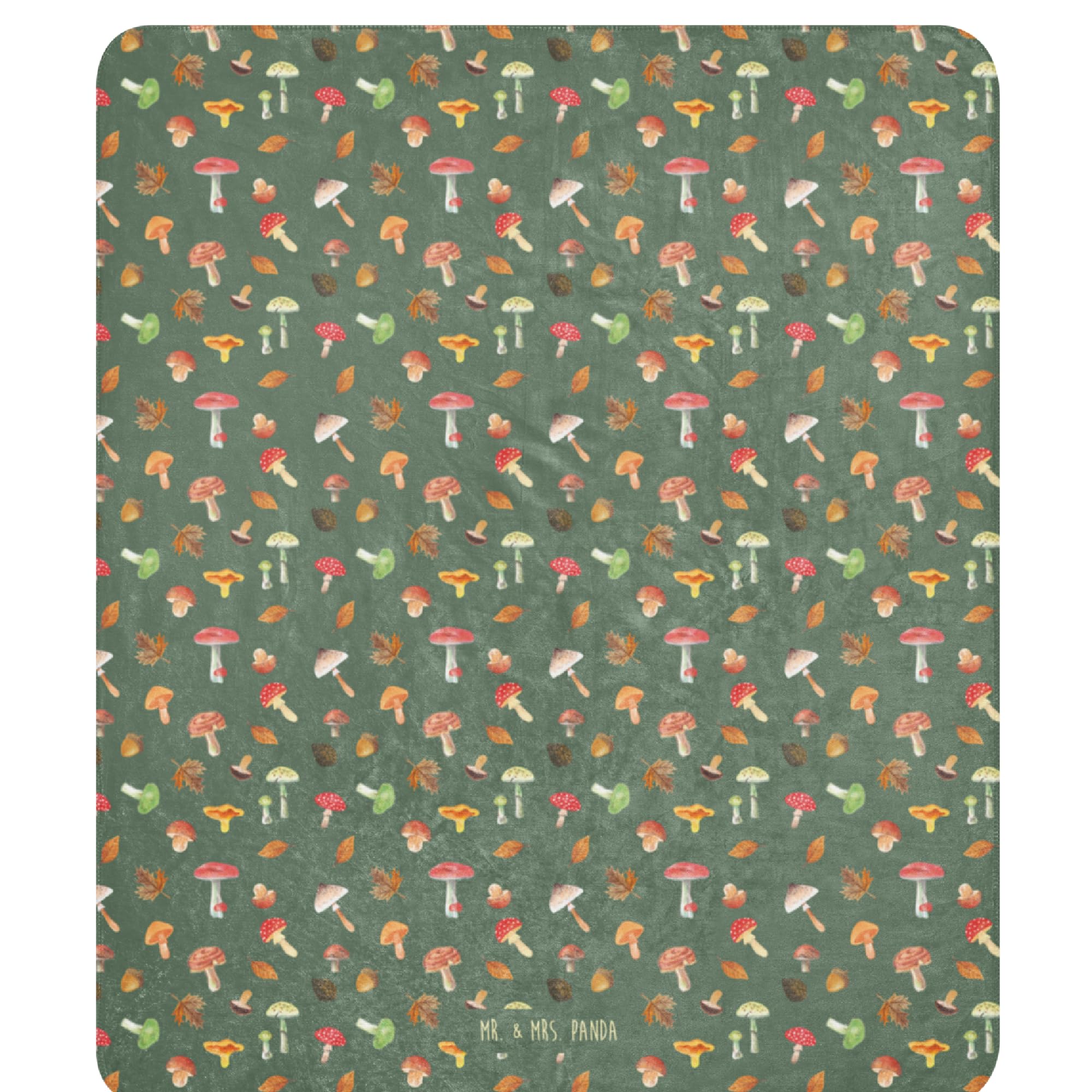 Mr. & Mrs. Panda Decke Pilz Wald 130 x 155 cm - Geschenk, Kuscheldecke, Laub Muster, Pilze, Sofadecke, Wohndecke, Wärmedecke, Heimdecke