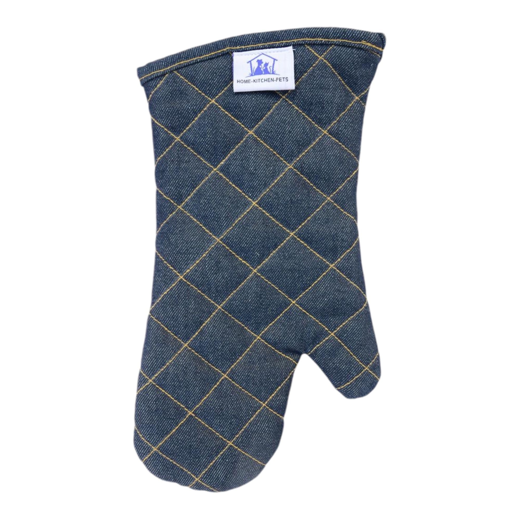 SiXsigma Foods Single Oven Gloves Heat Resistant For Cooking Gauntlet - Quick Dry Oven Mitts For BBQ, Grilling, Baking & Cooking For Women & Men (Denim Oven Gloves)