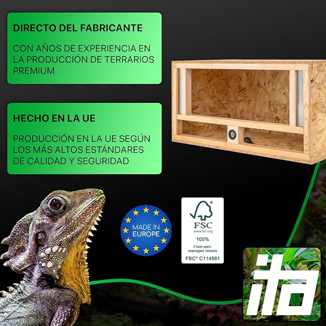 Foto 2 de 6 de ITA Terrario de Madera 80x40x40 cm con ventilación Frontal e higrómetro Integrado - Terrarios de OSB-3