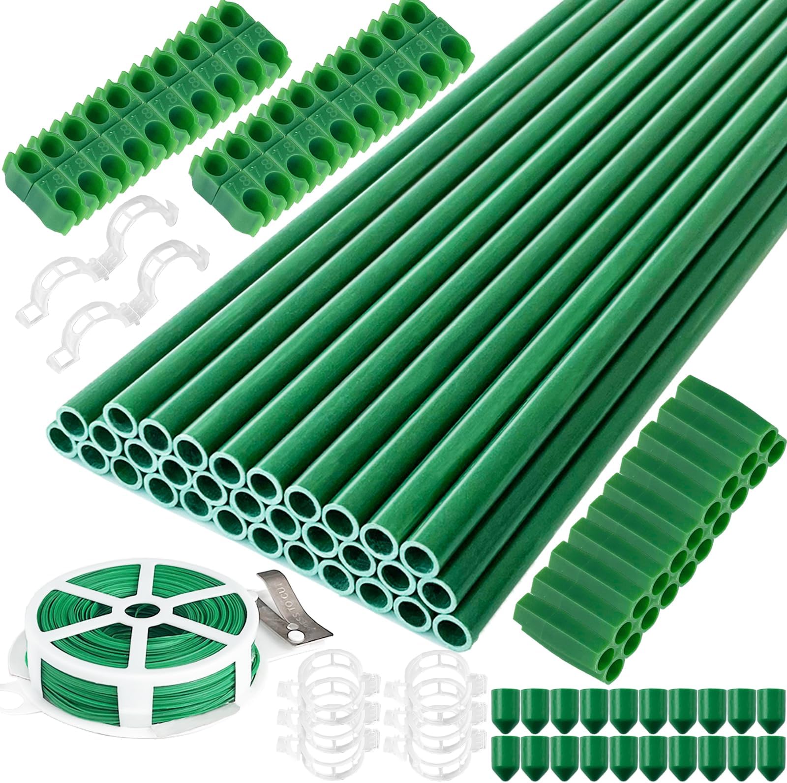 143 Pcs Garden Stakes Set,32 Sets of Fiberglass Plant Stakes Sticks,DIY 3ft 4ft 5ft 6ft 7ft Sturdy Plant Stakes for Tomato Vegetables, Sticks Support for Indoor Outdoor Plants Gardening Supplies