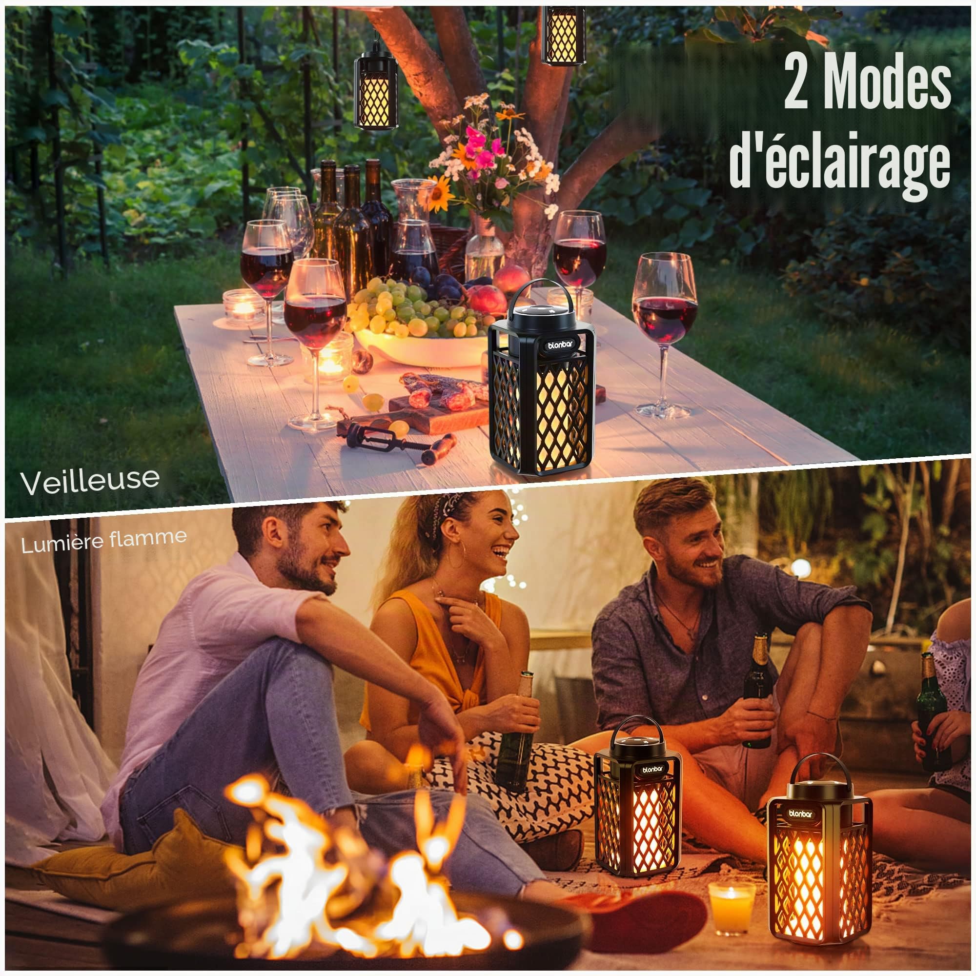 blonbar Enceinte Bluetooth Portable sans Fils, 10W Haut-Parleur avec Flamme, IP65 Étanche Enceinte Extérieure Bluetooth Lumineuse pour Les Voyages/Extérieur, Patio, Jardin
