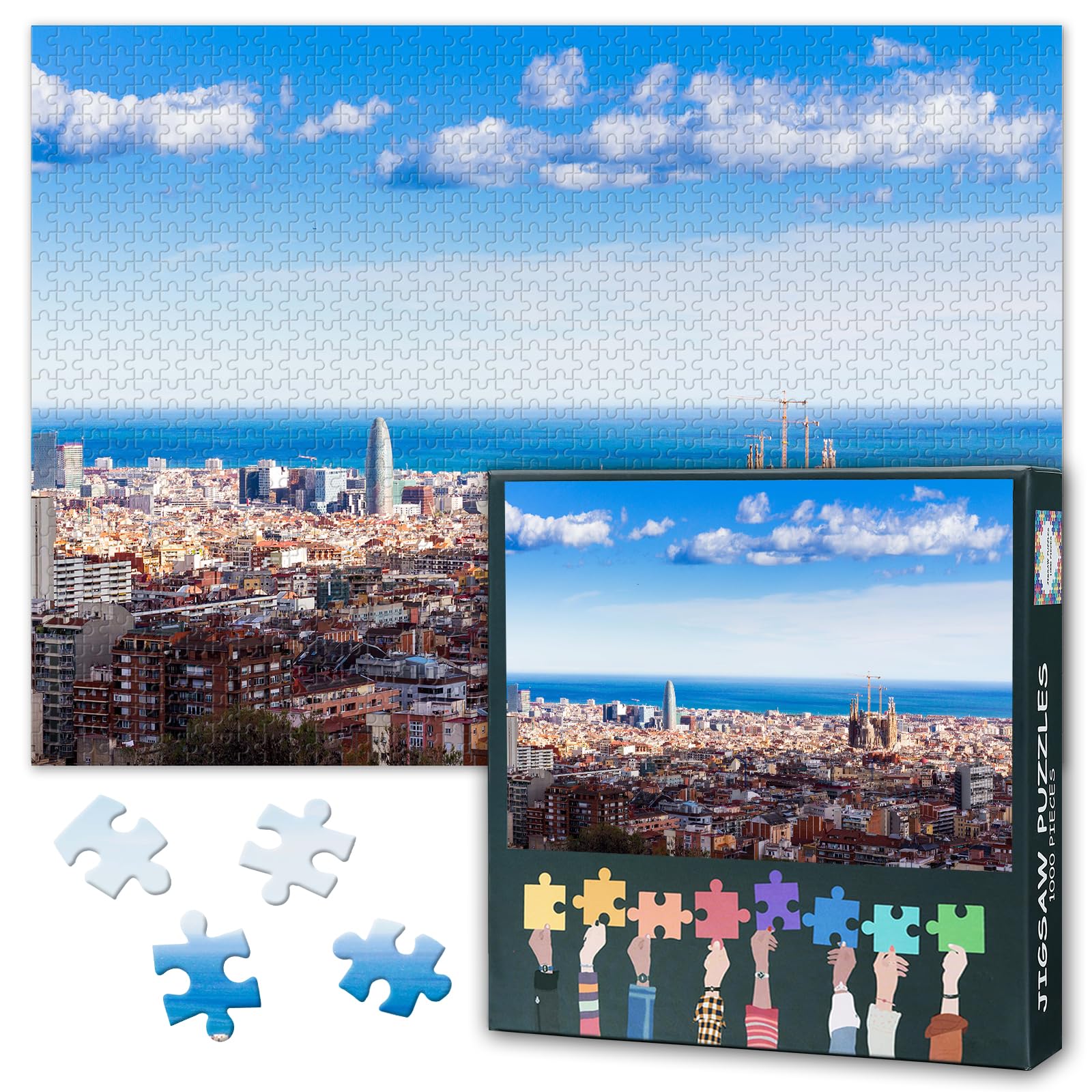 Spain Art 1000 Piece Jigsaw Puzzles for Adults, Family Challenging Puzzle Game (Barcelona Skyline), Birthday Party Gift for Men Women Home Decor (27.5"x19.7")