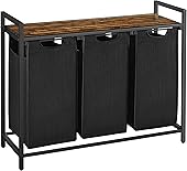 VASAGLE Wäschekorb 3 Fächer, Wäschesammler mit Ablage, Wäschebox, Wäschesack aus Oxford-Gewebe ausziehbar abnehmbar, Metallrahmen, 3 x 38 L, 92,5 x 33 x 72 cm, vintagebraun-schwarz BLH301B01