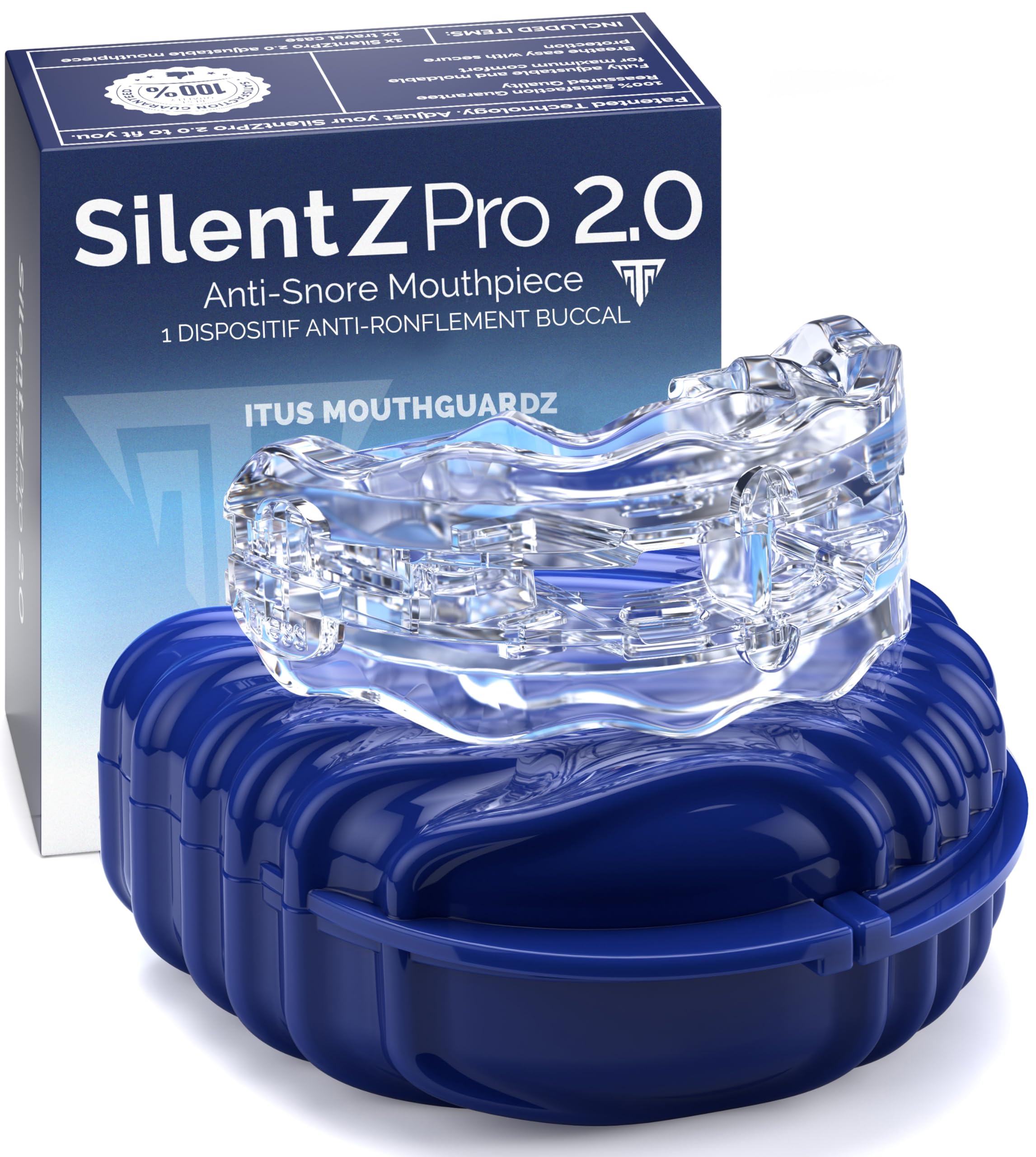SilentZPro 2.0 - USA Designed & FDA-Cleared Anti Snore Mouthpiece - Fully Adjustable Anti Snore Mouth Guard - Professional Patented Anti Snore Device, Large