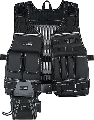 MELOTOUGH Chaleco de herramientas para hombre con bolsas y cinturón, chaleco de herramientas de seguridad ajustable con múltiples bolsillos para