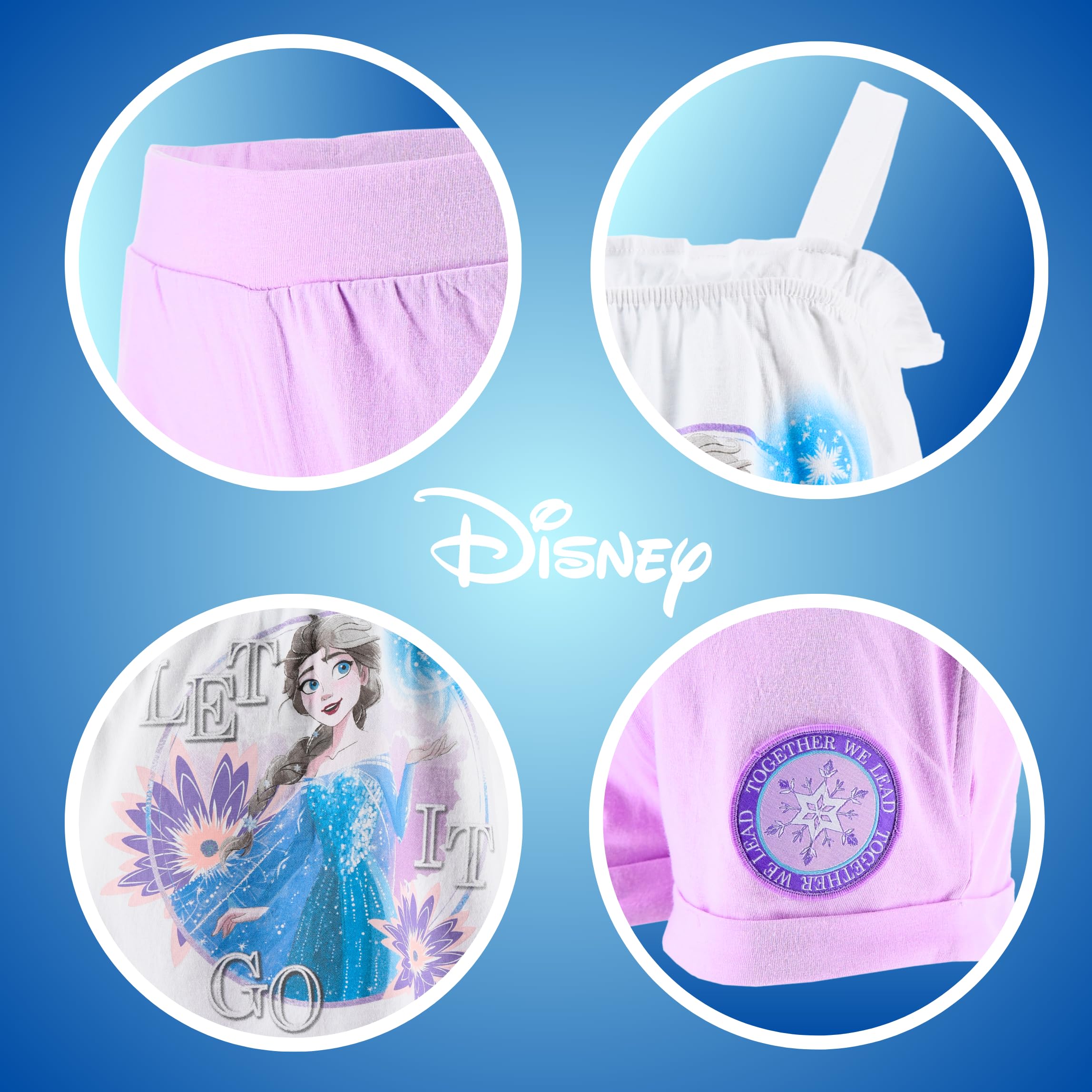 Disney Frozen Camiseta y Pantalón Corto para Niña, Diseño 'Let it Go' Lentejuelas Pijama Conjunto 2 Piezas para Niñas, Tallas 3 a 8 Años