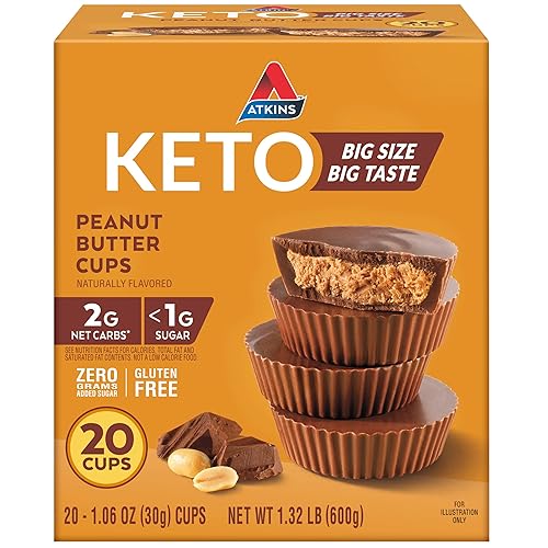 Atkins Keto Peanut Butter Cups, Naturally Flavored, Zero Grams Added Sugar, Gluten Free, 20 Count - Peanut Butter - 20 Count (Pack of 1)