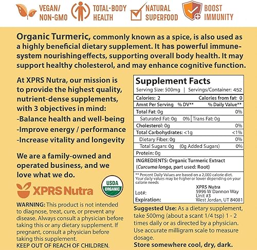 Miniatura 7 de XPRS Nutra Extracto de curcumina de cúrcuma orgánica 101  Polvo de curcumina orgánica USDA premium para inmunidad  Curcumina pura apta para veganos