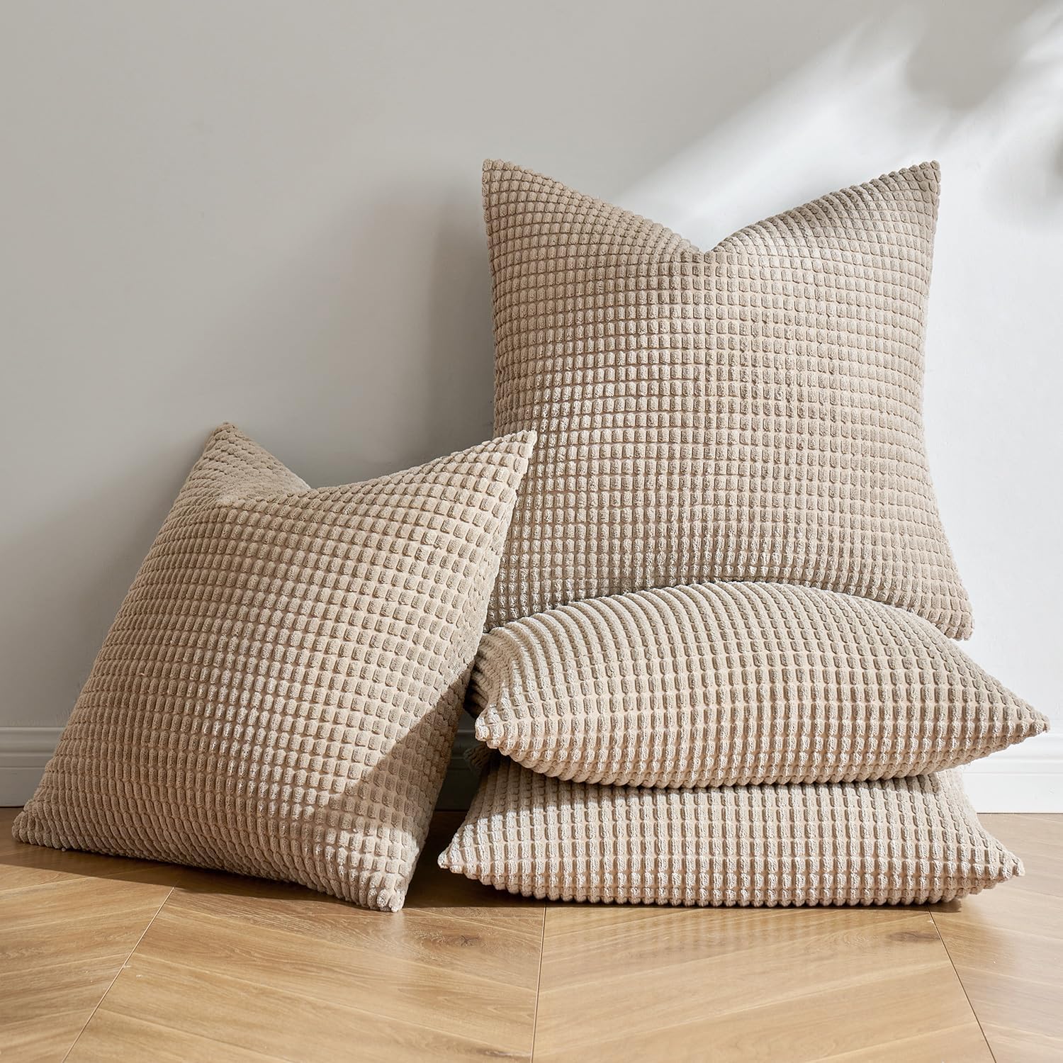 MIULEE Housse de Coussin Granulé Coussins Canape en Polyester Doux Durable Moderne Taie Oreiller Decoratif pour Sofa Salon Maison Bureau Lit Chambre 50x50 cm 4 Pièces Sable
